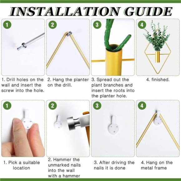 2 Pieces Diamond Shape Hanging Planters with Artificial Aquatic Plants Metal - Picture 3 of 7